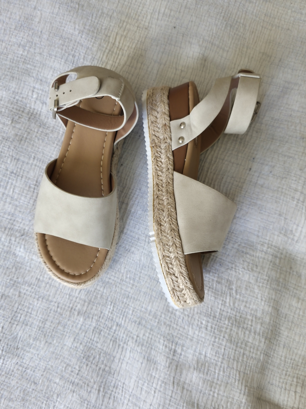 Beige platform Espadrille Wedge Sandals Women's Ankle Strap Boho Summer Beachy